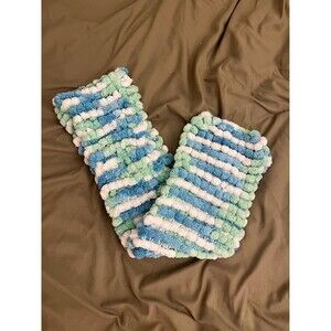 Cozy Handknit Scarf in Blue, Green & White